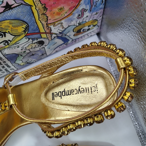 Jeffrey Campbell Gold Embellished Women's Sandals Size 9M Includes Box,Dust Bag - Picture 11 of 15